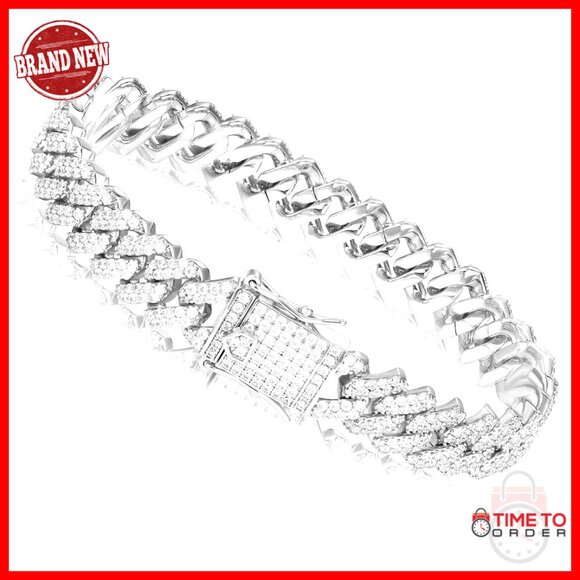 Other - 12mm Gold Plated Cuban Link Chain Bracelet with Prong-Setting Diamonds